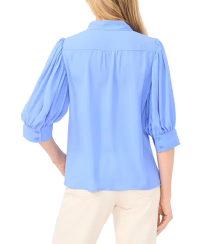 Cece Women's 3/4-sleeve Collared Button Down Top In Blue