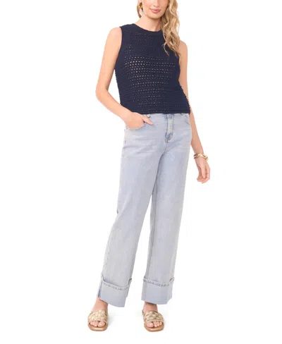 1.state Openwork Crewneck Tank In Blue