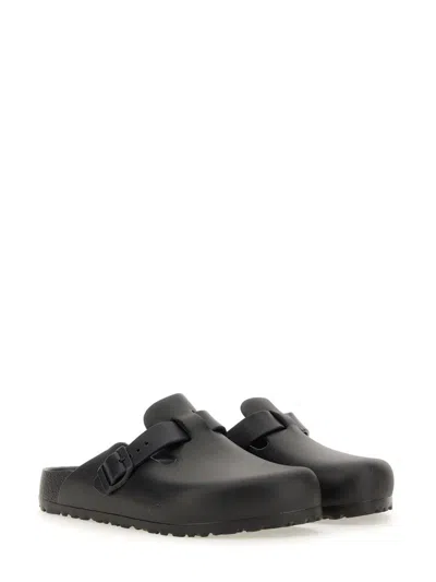Birkenstock Boston Suede-trimmed Leather Clogs In Black