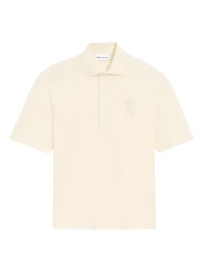 Ami Alexandre Mattiussi White Polo Shirt With Adc Patch Logo In Cotton Uomo In Sand