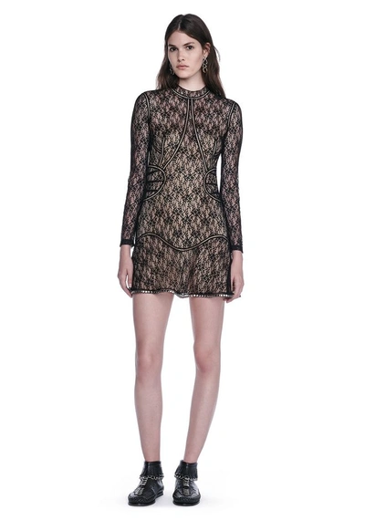 Alexander Wang Floral Lace Long Sleeve Mini Dress In Black
