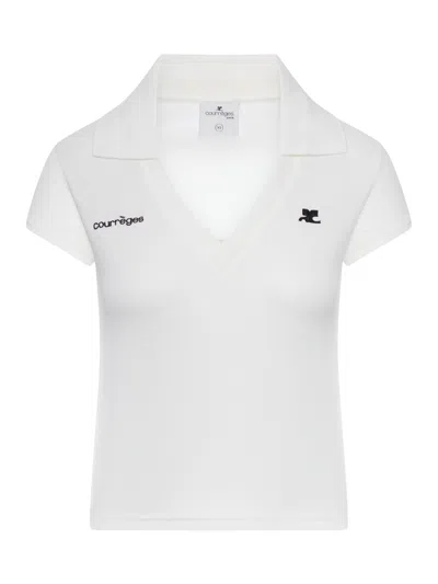 Courrèges Cropped Polo Shirt Collar Short Sleeves V Neck In Animal Print