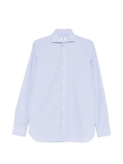 Borrelli Tailored White Cotton Shirt With Classic Collar And Structured Cuffs In Blue