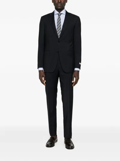 Borrelli Tailored White Cotton Shirt With Classic Collar And Structured Cuffs In Blue