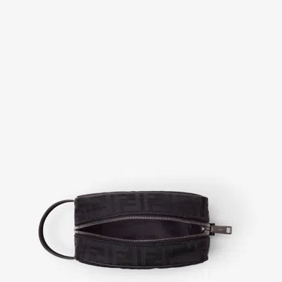 Fendi Logo-patterned Zip Pouch In Black