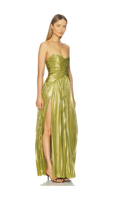 Retroféte Strapless Pleated Maxi Dress In Green
