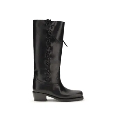 Paris Texas Black Calf Leather Bos Taurus Lace-up Boots In Multi