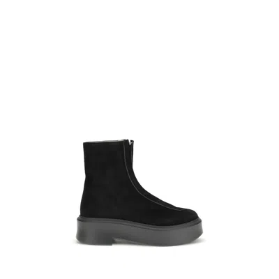 The Row Platform Sole Round Toe Ankle Boots In Black