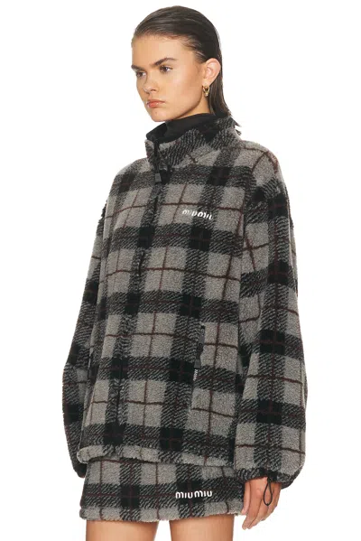 Miu Miu Checked Teddy Jacket In Black