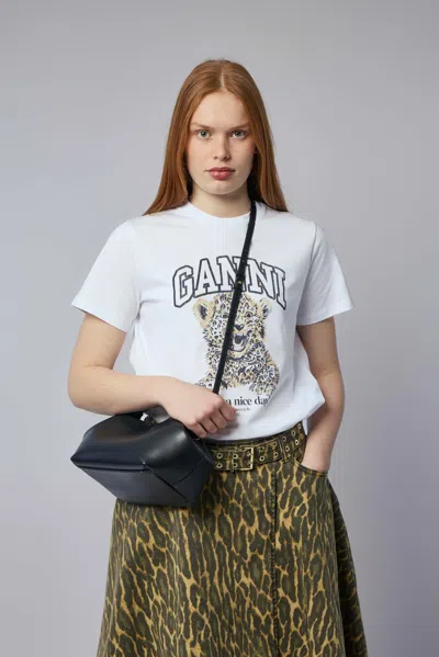 Ganni Basic Jersey Leopard Relaxed T-shirt In White