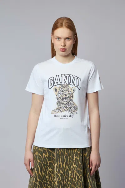 Ganni Basic Jersey Leopard Relaxed T-shirt In White