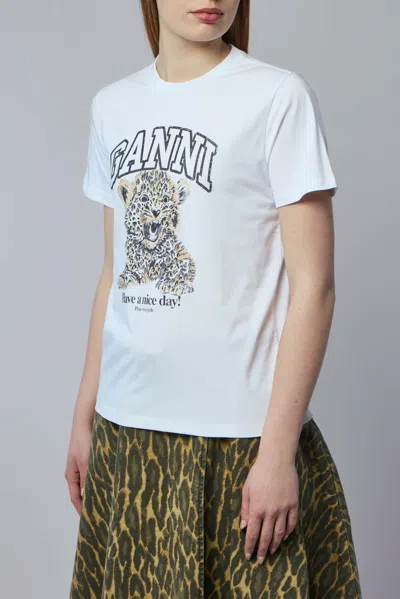 Ganni Basic Jersey Leopard Relaxed T-shirt In White