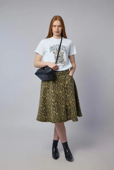 Ganni Basic Jersey Leopard Relaxed T-shirt In White