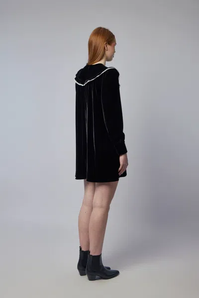 Ganni Stretch Velvet Jersey Collar Mini Dress In Black