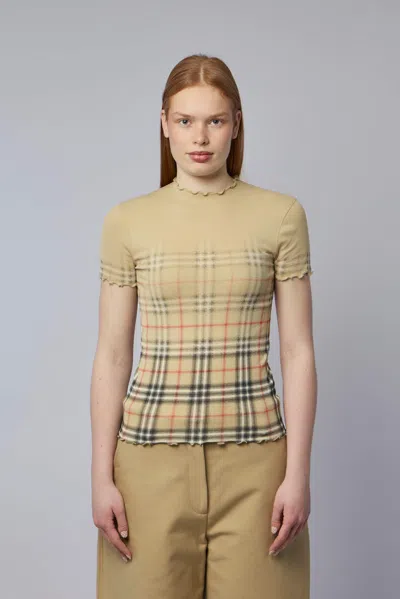 Burberry Womens Sand Ip Check Gradient-check Stretch-cotton Top In Brown