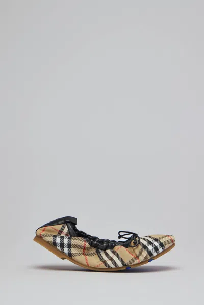 Burberry Women Fawn Ballerinas With Traditional Check Motif In Multi