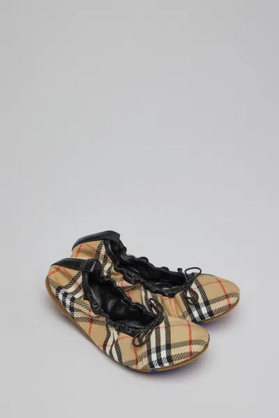 Burberry Women Fawn Ballerinas With Traditional Check Motif In Multi