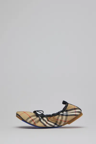 Burberry Women Fawn Ballerinas With Traditional Check Motif In Multi