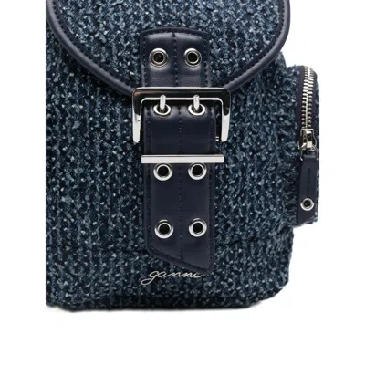 Ganni Buckle Fastened Drawstring Backpack In Blue
