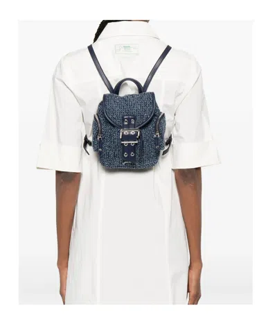 Ganni Buckle Fastened Drawstring Backpack In Blue
