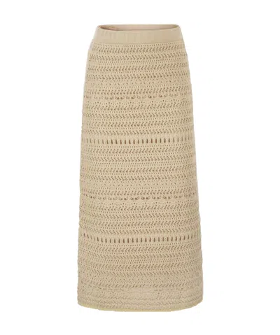 Fabiana Filippi Pencil Skirt In Wool And Cotton With Sequins In Neutral