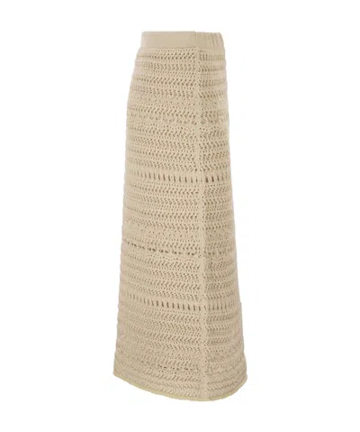 Fabiana Filippi Pencil Skirt In Wool And Cotton With Sequins In Neutral