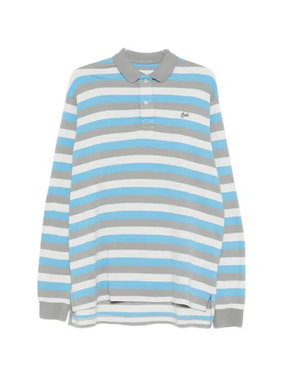 Erl Multicolor Long-sleeved Polo Shirt With Striped Motif In Cotton Man In Blue