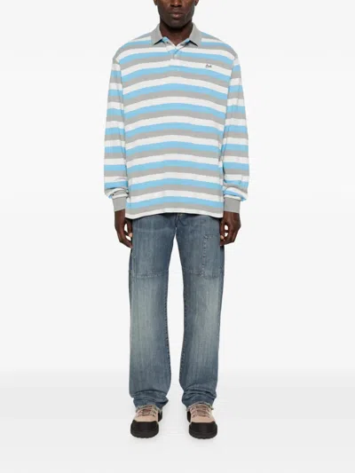 Erl Multicolor Long-sleeved Polo Shirt With Striped Motif In Cotton Man In Blue