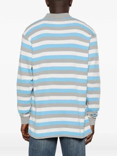 Erl Multicolor Long-sleeved Polo Shirt With Striped Motif In Cotton Man In Blue