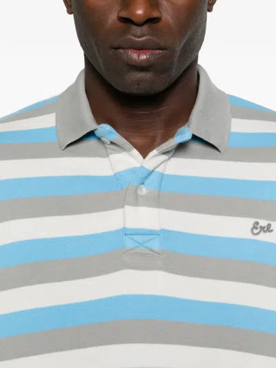Erl Multicolor Long-sleeved Polo Shirt With Striped Motif In Cotton Man In Blue