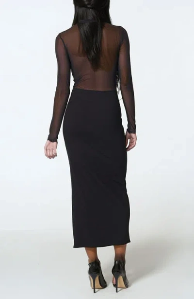 Bebe Rib Mock Neck Maxi Dress With Powermesh In Black