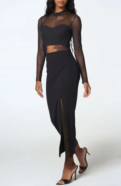 Bebe Rib Mock Neck Maxi Dress With Powermesh In Black