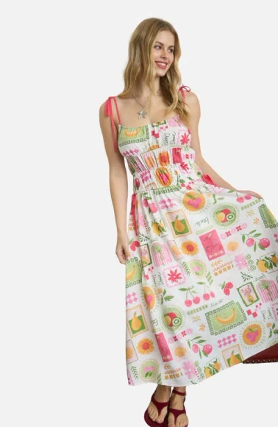 Blu Pepper Fruit Patchwork Midi Dress In Multi