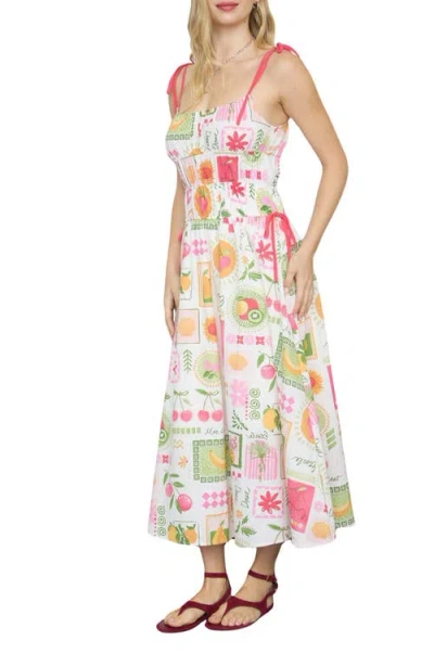 Blu Pepper Fruit Patchwork Midi Dress In Multi