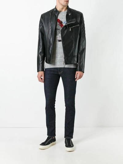 Shop Dsquared2 Quilt Sleeved Leather Jacket - Black