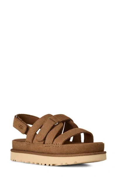 Ugg Goldenstar Flat Slingback Suede Sandals In Brown