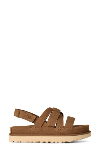 Ugg Goldenstar Flat Slingback Suede Sandals In Brown