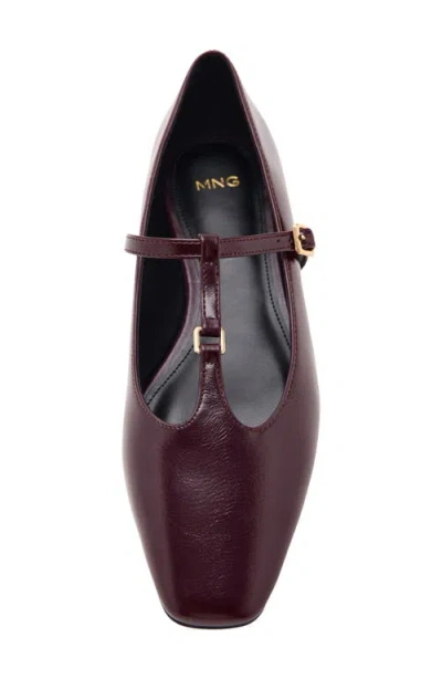 Mango T-strap Flat In Burgundy