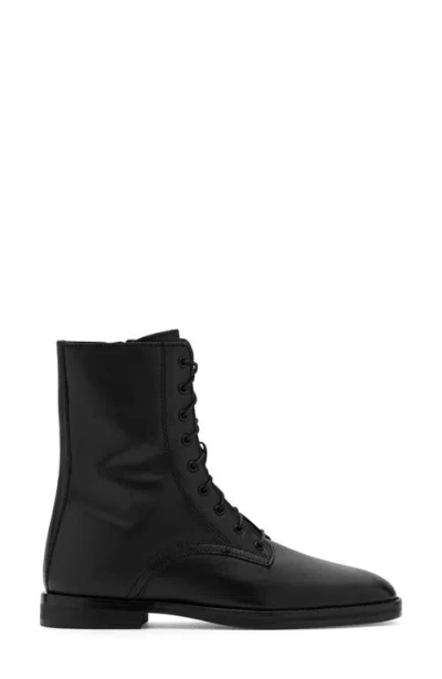 Mango Lace-up Leather Ankle Boots Black In Multi