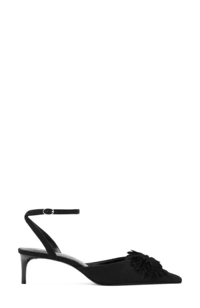 Mango Pompom Ankle Strap Kitten Heel Pump In Black