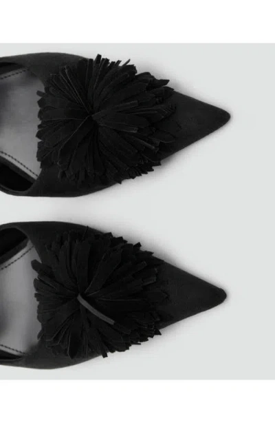 Mango Pompom Ankle Strap Kitten Heel Pump In Black