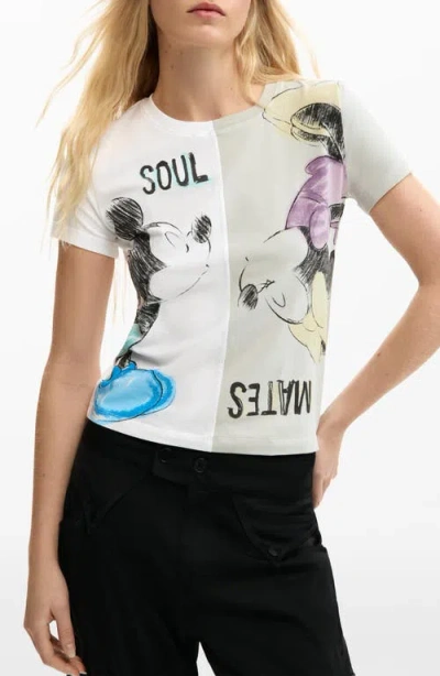 Desigual Mickey & Minnie Mouse Paneled Graphic T-shirt In Multi