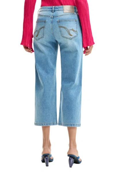 Desigual Patchwork Crop Jeans In Blue