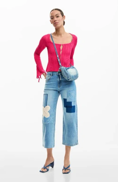 Desigual Patchwork Crop Jeans In Blue