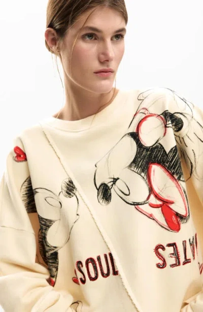 Desigual X Mickey And Minnie Mouse Graphic-print Sweatshirt In Neutral