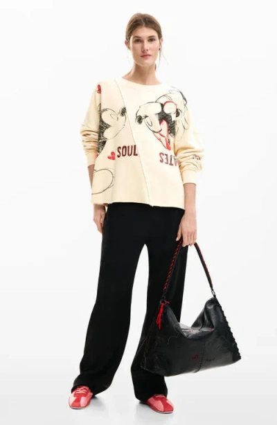 Desigual X Mickey And Minnie Mouse Graphic-print Sweatshirt In Neutral