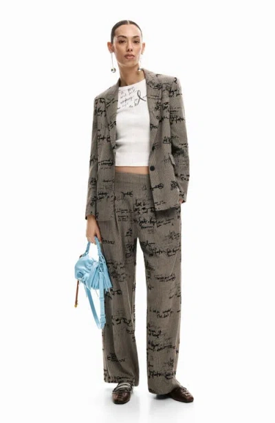 Desigual Embroidered Houndstooth Single Breasted Blazer In Multi