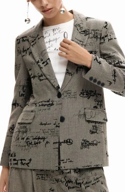 Desigual Embroidered Houndstooth Single Breasted Blazer In Multi