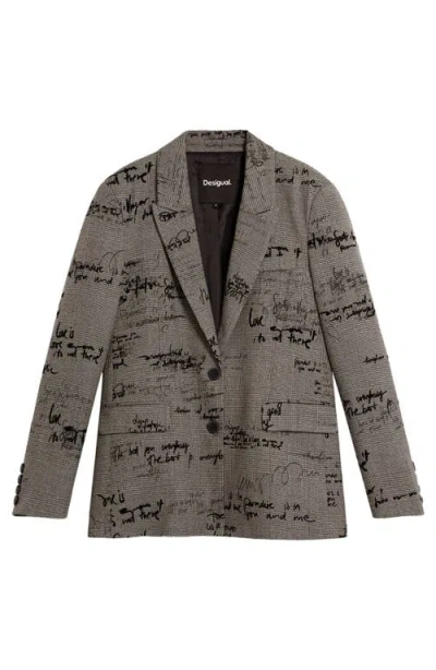 Desigual Embroidered Houndstooth Single Breasted Blazer In Multi