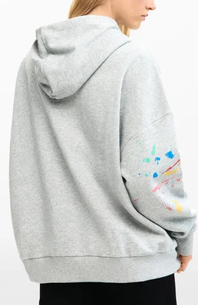 Desigual Mickey Mouse Paint Splattered Fleece Graphic Hoodie In Gray
